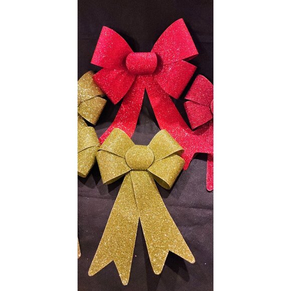 Vintsge Mcm Set Of 6 Glitter Christmas Bows In Red Green 1960s - Picture 3 of 7